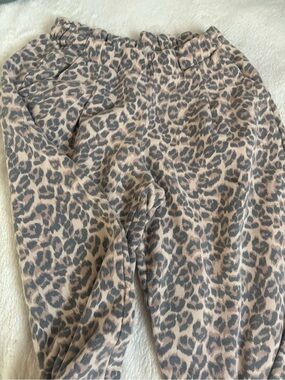 Leopard Print Jogger Pants - Beige and Gray